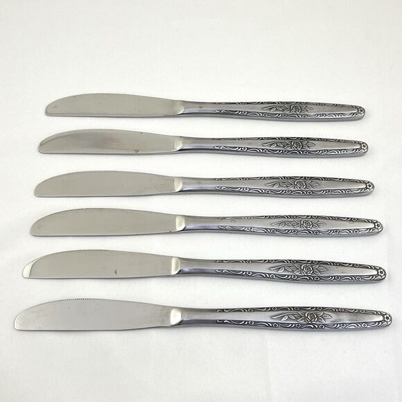 Stylecraft SYF2 T&N Single Rose Satin 8-3/8" Dinner Knife 12pcs Stainless Japan - Picture 7 of 14